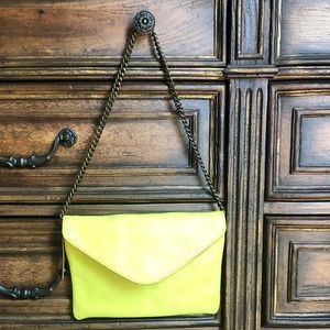 J.crew Neon yellow leather clutch with chain